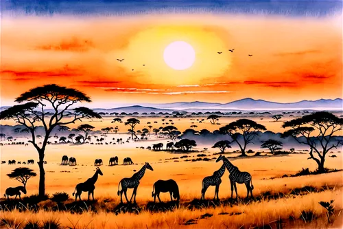 serengeti,tsavo,savane,giraffes,africa,zambezian,savanna,makgadikgadi,namib,savannas,kgalagadi,african art,etosha,africano,karamojong,afrika,pejeta,ruaha,kangas,east africa,Illustration,Paper based,Paper Based 30