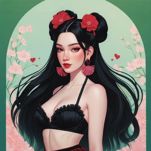 kommuna,rose flower illustration,geisha girl,fantasy portrait,jasmine blossom,geisha,Illustration,Realistic Fantasy,Realistic Fantasy 05