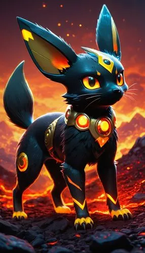 EPIC PHOTOGRAPH of umbreon from pokemon looking feral and aggressive with glowing gold elements on its fur <lora:MidjourneyV6.1:0.7>,a digital painting of a cartoon cat wearing a futuristic suit,chua,