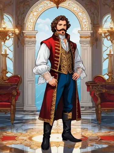 admiral von tromp,hamelin,pirate,male character,conquistador,bellboy,bard,napoleon bonaparte,leonardo devinci,caravel,musketeer,winemaker,saranka,cavalier,merchant,tyrion lannister,the emperor's mustache,baron munchausen,htt pléthore,rafaello,Unique,Design,Sticker