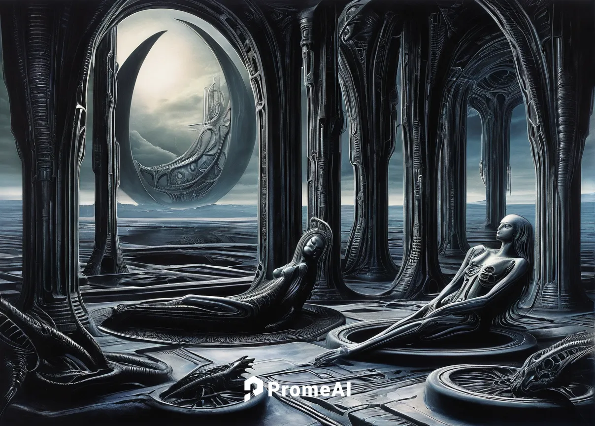 Tranquility,mirror of souls,biomechanical,hall of the fallen,meridians,surrealism,parallel worlds,ringed-worm,sepulchre,futuristic landscape,threshold,petrification,horn of amaltheia,dark world,end-of