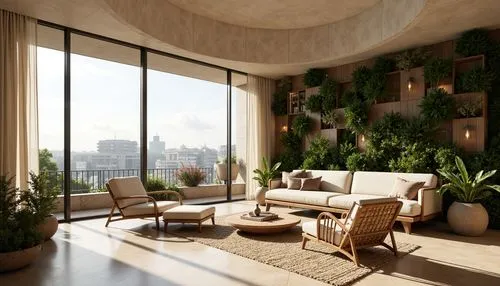 living room,apartment lounge,livingroom,modern decor,penthouses,house plants,houseplants,balcony garden,houseplant,sky apartment,contemporary decor,an apartment,modern living room,sunroom,roof garden,block balcony,apartment,bamboo plants,3d rendering,sitting room