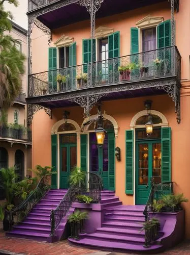 french quarters,new orleans,neworleans,nola,mizner,mainieri,portofino,ybor,mardi gras,colorful facade,balconies,dumaine,casa,sarasota,flagler,old town house,fla,sanjuan,charleston,san juan,Illustration,Abstract Fantasy,Abstract Fantasy 14