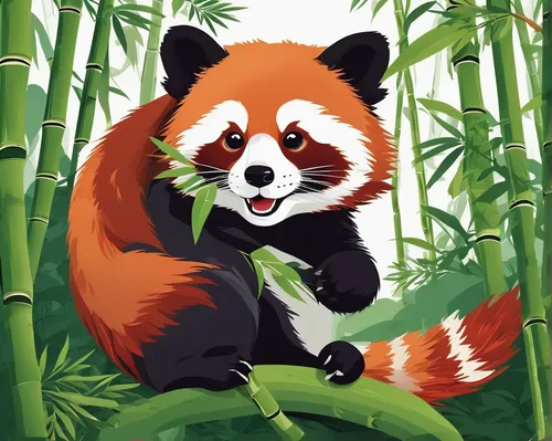 Write a lighthearted poem about a mischievous red panda playing hide-and-seek in a bamboo forest.,red panda,vector illustration,bamboo,panda,chinese panda,aaa,pandabear,vector art,patrol,vector graphi