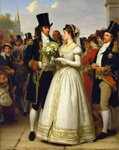 wedding couple,wedding photo,young couple,courtship,engagement,bride and groom,man and wife,wedding ceremony,newlyweds,debutante,proposal,holding flowers,dowries,wedding soup,franz winterhalter,wedding dress,the ceremony,just married,wedding icons,woman holding pie,Art,Classical Oil Painting,Classical Oil Painting 10