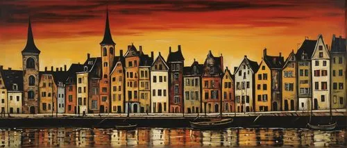 honfleur,metz,rouen,lübeck,gdańsk,city scape,david bates,saint michel,bruges,crane houses,amiens,christianshavn,bordeaux,old port,notre-dame,muenster,delft,braque saint-germain,townscape,cityscape,Art,Artistic Painting,Artistic Painting 01