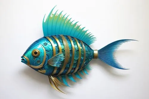 mechanical tropical fish,Mechanical Fish,blue fish,ornamental fish,Unique,Paper Cuts,Paper Cuts 01