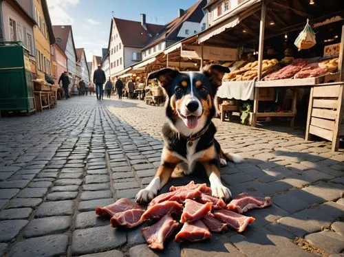 greater swiss mountain dog,bremen town musicians,dobermann,danish swedish farmdog,entlebucher mountain dog,hungarian pointing dog,hanover hound,bockwurst,thuringian sausage,appenzeller sennenhund,bratwurst,doberman,liverwurst,basset bleu de gascogne,bavarian mountain hound,schäfer dog,dobermannt,miltenberg,croatian sheepdog,luneburg,Photography,General,Realistic