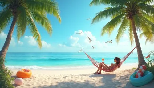 dream beach,summer background,paradise beach,umbrella beach,tropical beach,paradise,paradises,caribbean beach,mermaid background,3d background,hammock,beach background,beautiful beach,idyllic,cartoon video game background,ocean paradise,cuba background,beach scenery,paradisiacal,tropical island,Photography,General,Realistic