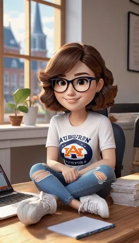 girl studying,girl at the computer,secretarial,blur office background,cute cartoon character,cute cartoon image,girl in t-shirt,girl with cereal bowl,bookkeeper,reading glasses,paraprofessional,holding ipad,animator,office worker,college student,mei,agnes,work at home,studious,correspondence courses,Unique,3D,3D Character