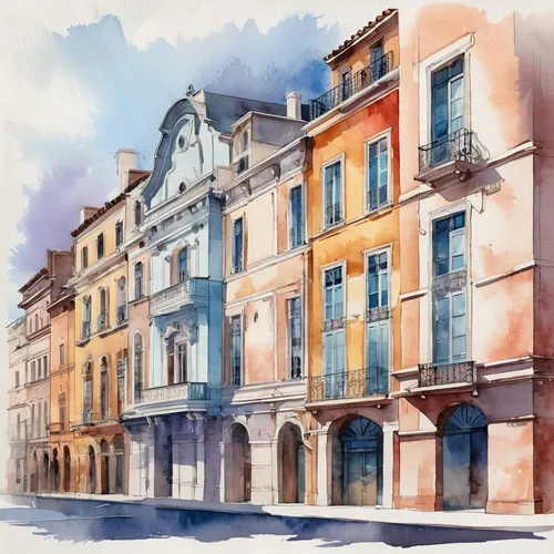 watercolor paris,watercolor paris shops,watercolor paris balcony,watercolor shops,toulouse,facade painting,aix-en-provence,bordeaux,watercolor,townhouses,lyon,watercolor painting,place saint-pierre,arles,watercolors,colorful facade,facades,old town house,watercolor background,french building,Illustration,Paper based,Paper Based 25