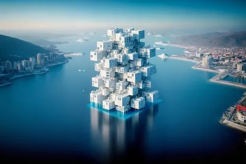 cube stilt houses,water cube,futuristic architecture,diamond lagoon,skyscapers,cubic house,cube sea,tallest hotel dubai,largest hotel in dubai,floating huts,building honeycomb,residential tower,floati