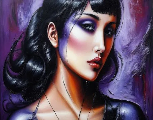 Passion Sexy Painting ,Naked Woman  Abstract Body Art Oil Painting,an artwork of a woman with long hair,la violetta,art deco woman,replicant,viveros,airbrush,gothic portrait,Illustration,Abstract Fant