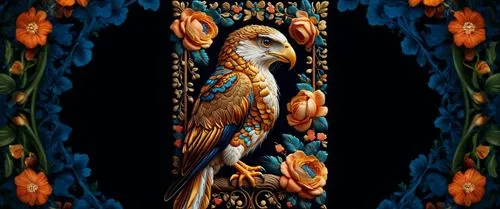 floral and bird frame,an ornamental bird,owl pattern,ornamental bird,art nouveau frame,tapestry