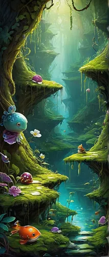 mushroom landscape,underwater landscape,fairy forest,underwater oasis,cartoon video game background,mushroom island,aquatic plants,fairy world,underwater background,fantasy landscape,frog background,underground lake,forest fish,acid lake,swampy landscape,elven forest,aquatic herb,fairytale forest,fairy village,cartoon forest,Conceptual Art,Daily,Daily 34