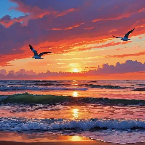 splendid colors,sea birds,colorful birds,seascape,sunrise beach,coast sunset,Photography,General,Realistic