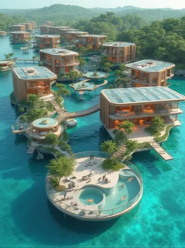 over water bungalows,floating islands,floating huts,roatan,artificial islands,seasteading