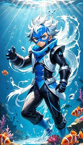 sea god,sea devil,god of the sea,underwater background,sea man,aquanaut,scuba,divemaster,dive dee,ocean background,diveevo,blue fish,marine animal,coral guardian,marine fish,fighting fish,aquatic,swimfin,water police,aqua studio,Anime,Anime,Cartoon