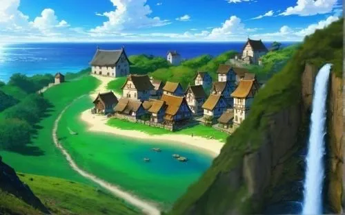 butka,cartoon video game background,fairy tail,alfheim,aurora village,elves country