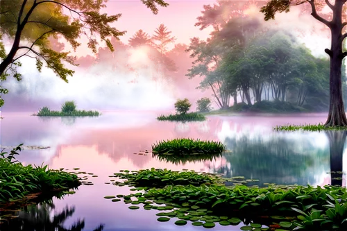 foggy landscape,morning mist,nature background,forest lake,landscape background,pond,shaoming,lily pond,tranquility,lotus pond,river landscape,backwaters,beautiful lake,nature landscape,nature wallpaper,beautiful landscape,monets,mists,landscape nature,evening lake,Art,Artistic Painting,Artistic Painting 45