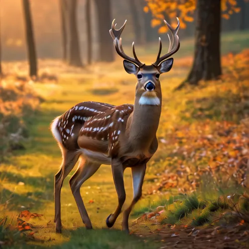 A deer which is walking on earth and while walking it’s working with its phone and participating in different events with different costumes ,european deer,male deer,white-tailed deer,fallow deer,spot