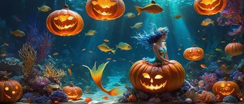 halloween background,halloween wallpaper,underwater background,under sea,halloween scene,halloween border,decorative pumpkins,halloween poster,kirdyapkin,halloweenkuerbis,calabaza,halloween banner,underwater world,under the sea,spooktacular,haloween,halloween pumpkin gifts,halloween pumpkins,garrison,halloween illustration,Conceptual Art,Oil color,Oil Color 07