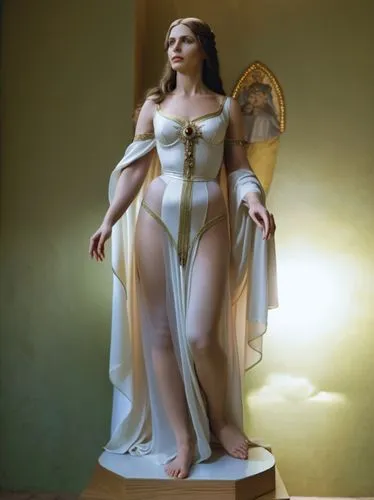 Lifelike wax figure of Mary of Romania in the wax museum in Bucharest,a woman wearing lingerie standing in front of a gold mirror,aphrodite,emperatriz,margairaz,cleopatra,poppea,messalina,Photography,