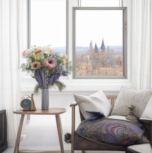 window curtain,bedroom window,bay window,paris balcony,watercolor paris balcony,window sill