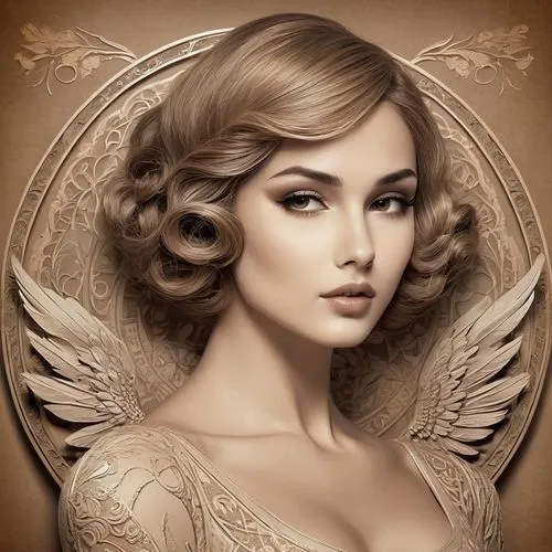 vintage angel,baroque angel,behenna,angel wings,angel wing,art deco woman,winged heart,viveros,seraphim,winged,faery,fantasy portrait,dark angel,vanderhorst,fantasy art,romantic portrait,the angel with the veronica veil,archangel,libelle,vintage woman,Illustration,Retro,Retro 13