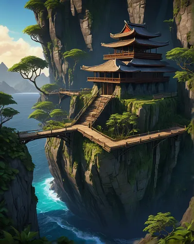 tigers nest,asian architecture,hanging temple,japan landscape,meteora,chinese temple,japanese background,ancient city,tsukemono,fantasy landscape,chinese background,chinese architecture,japanese architecture,oriental,high landscape,pagoda,bird kingdom,shinto,overlook,buddhist temple,Art,Artistic Painting,Artistic Painting 31