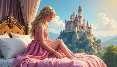 rapunzel,sleeping beauty castle,princess sofia,cendrillon,fairytale,fairytales,Illustration,Realistic Fantasy,Realistic Fantasy 30