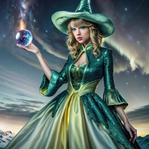 Glass galaxy ball,fantasy picture,sorceress,crystal ball-photography,blue enchantress,fantasy woman,the enchantress,magical,wicked witch of the west,crystal ball,witch,fantasy portrait,fantasy art,gre