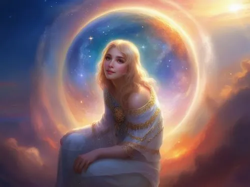 fantasy portrait,mystical portrait of a girl,amalthea,yogananda,galadriel,inanna,cielo,ashtar,celestial,heliosphere,astral traveler,noldor,aurora,markarian,lorien,celestial body,moonchild,star mother,