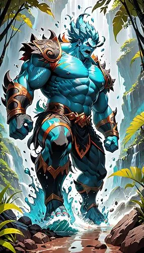 leopard's bane,skylander giants,scandia gnome,goki,dane axe,cleanup,game illustration,poseidon,barbarian,gigantic,forest king lion,rotglühender poker,tantalus,blue tiger,druid,sea god,wind warrior,brute,fantasy warrior,mergus,Anime,Anime,General