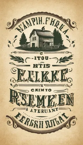 Create a vintage logo for a rustic farm-to-table restaurant.,cd cover,bookplate,lettering,north sumatra,ephemera,vintage background,typography,postal elements,hand lettering,label,logotype,tennessee w