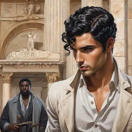 sci fiction illustration,romance novel,robert harbeck,daemon,gentleman icons,the long-hair cutter,cg artwork,rosa ' amber cover,biblical narrative characters,italian painter,mystery book cover,neoclassic,fantasy portrait,african american male,heroic fantasy,florentine,twelve apostle,perseus,romantic portrait,ulysses,Art,Classical Oil Painting,Classical Oil Painting 02