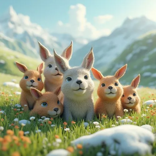 eevee,corgis,rabbit family,rabbits,cute animals,sheinwold,Unique,3D,3D Character