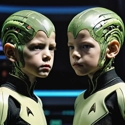 Borg Assimilated Twin Boys, Star Trek Kelvin Timeline,2010 Hollywood Style, Robotization, Compliance, Perfection, Collective Consciousness, Singularity, Resistance Is Futile,stamets,cyborgs,futurekids