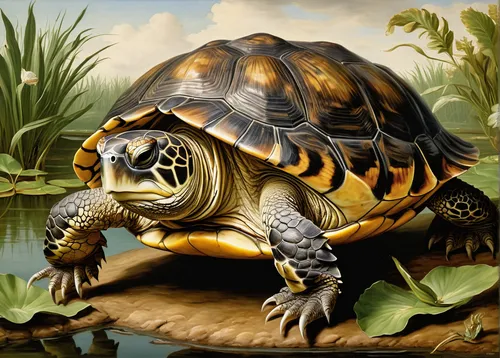 terrapin,land turtle,common map turtle,map turtle,box turtle,trachemys scripta,galápagos tortoise,ornate box turtle,trachemys,red eared slider,painted turtle,tortoise,turtle,eastern box turtle,loggerhead turtle,turtle pattern,giant tortoise,pond turtle,tortoises,water turtle,Art,Classical Oil Painting,Classical Oil Painting 37