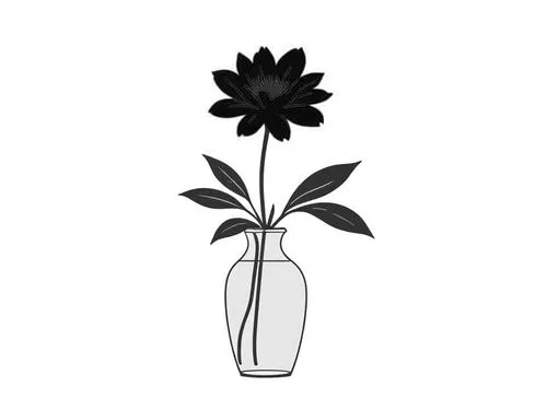 an open vase with black flowers inside,flower vase,minimalist flowers,flowers png,retro flower silhouette,vase,flowerpot,Design Sketch,Design Sketch,Rough Outline