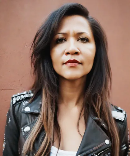 nepali npr,leather jacket,layered hair,asian woman,filipino,vietnamese woman,peruvian women,amitava saha,lupe,woman in menswear,santana,asian,concrete background,hon khoi,blogger icon,portrait background,vietnamese,native american,myna,artificial hair integrations