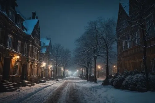 winter night,night snow,midnight snow,ruelle,silent night,beguinage,groningen,street lamps,snowfall,dickensian,streetlamps,street lights,night photography,night image,winterland,bremen,brownstones,row houses,snowy landscape,lviv,Photography,General,Fantasy