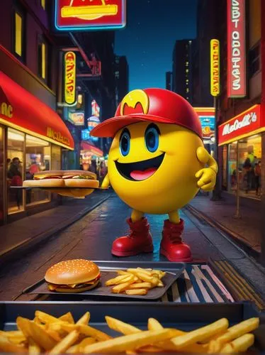 pac-man,fast-food,fast food restaurant,fastfood,kachoen,fast food,kachim,kids' meal,pacman,mcdonald,american food,taco mouse,mcdonalds,fast food junky,burger emoticon,friesalad,mcdonald's,burguer,cholesterol,advertising rights,Illustration,Realistic Fantasy,Realistic Fantasy 34