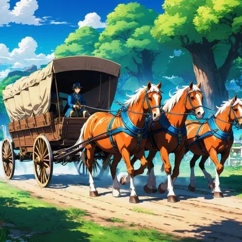 wooden carriage,wooden wagon,stagecoaches,wagonways,clydesdales,stagecoach,oxcarts,horse-drawn vehicle,wagonmaster,old wagon train,wagonlit,wagonway,wagonload,straw carts,horse drawn,covered wagon,horse-drawn carriage,horse and cart,wagonloads,waggons,Illustration,Japanese style,Japanese Style 03