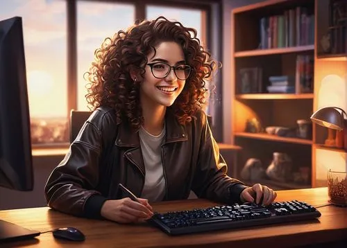 girl at the computer,secretarial,librarian,girl studying,computerologist,blur office background,programadora,commissionner,secretary,night administrator,secretariats,office worker,world digital painting,administrator,sci fiction illustration,desk,digital painting,ritsuko,officered,female doctor,Conceptual Art,Daily,Daily 01