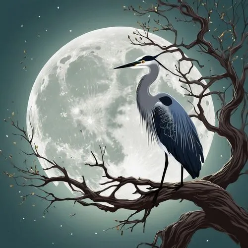 nocturnal bird,blue moon,night bird,blue heron,blue crane,ardea,hanging moon,heronry,moonlit night,moonlighted,moon and star background,heron,full moon,the night of kupala,moonbeam,moonglow,lunae,nightbird,moon night,moonlit,Unique,Design,Logo Design