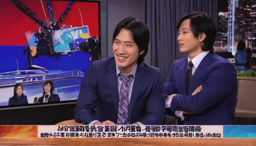 news,television program,interview,mirroring,television studio,白斩鸡,newscaster,hosting,tv channel,television presenter,broadcast,newsgroup,tv set,suit actor,tv show,news page,news conference,media player,麻辣,dual screen,Illustration,Japanese style,Japanese Style 09