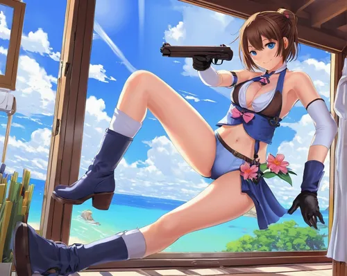 holding a gun,pointing gun,mikuru asahina,yuki nagato sos brigade,kantai,girl with gun,haruhi suzumiya sos brigade,kantai collection sailor,rifle,girl with a gun,m16,honolulu,water gun,gun,mai tai,ar-15,honmei choco,nagasaki,gi,烧乳鸽,Illustration,Realistic Fantasy,Realistic Fantasy 18