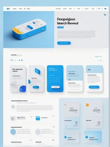 Modern search results page, minimalist white background, clean typography, rounded rectangle search bars, subtle shadow effects, 3D hover effects, colorful icons, categorized search filters, paginatio