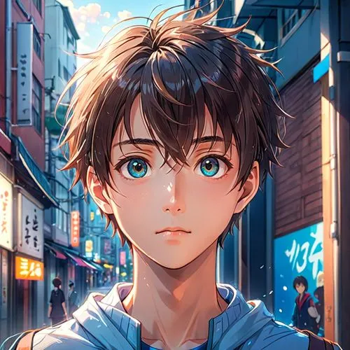 "Eye-Catching Poster Design That Grabs Attention",a guy with short hair in the street and anime characters,oikawa,anime boy,kiriyama,mabuchi,eiji,katsuyuki,Anime,Anime,General